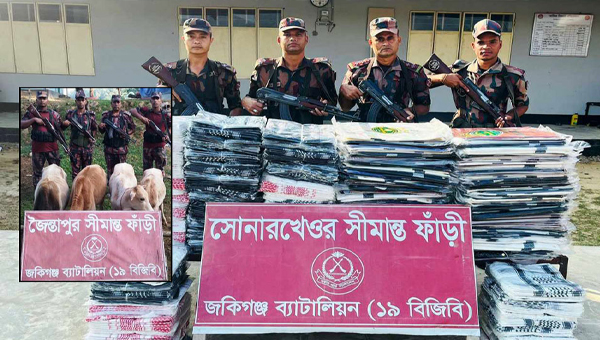 সিলেট সীমান্তে জব্দ অর্ধ কোটি টাকার চোরাই পণ্য 