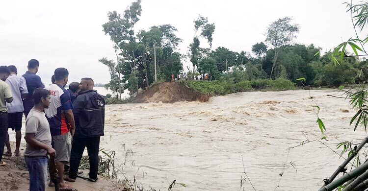 হবিগঞ্জে হুমকিতে শহর রক্ষা বাঁধ, বাড়ছে খোয়াই নদীর পানি