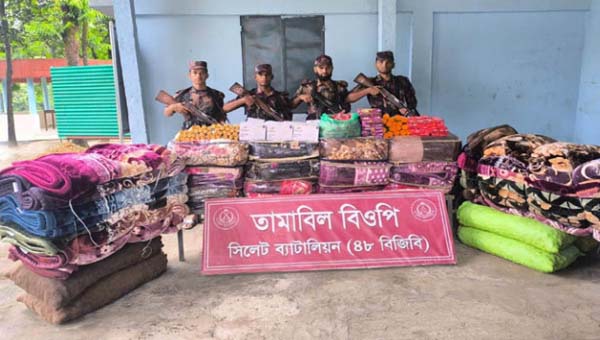 সিলেট সীমান্তে ৩০ লাখ ৮২ হাজার টাকার চোরাচালানি পণ্য জব্দ