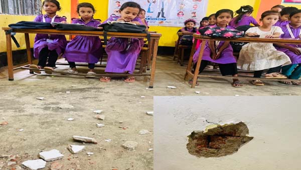 জৈন্তাপুরে ক্লাস চলাকালে স্কুল ভবনের ছাদ ধসে, অল্পের জন্য রক্ষা শিক্ষার্থীরা