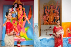 অষ্টমীর সাজেও মুগ্ধতা ছড়ালেন পূজা চেরি