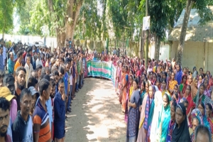 বকেয়া মজুরি প্রদানের দাবিতে চা শ্রমিকদের মানববন্ধন
