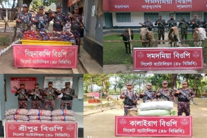 সিলেটে তিন কোটি দুই লক্ষ টাকার ভারতীয় মালামাল আটক